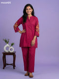 Pink Cotton Floral Embroidery Work Short Co-Ord Set