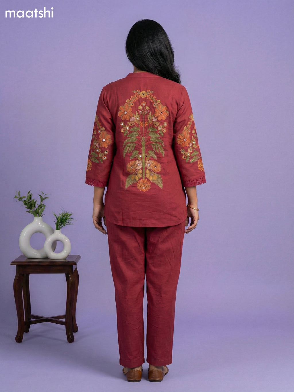 Pink Cotton Floral Embroidery Work Short Co-Ord Set