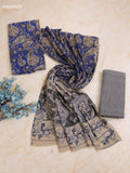 Blue Cotton Dress Materials With Kalamkari Prints With Bottom and Dupatta