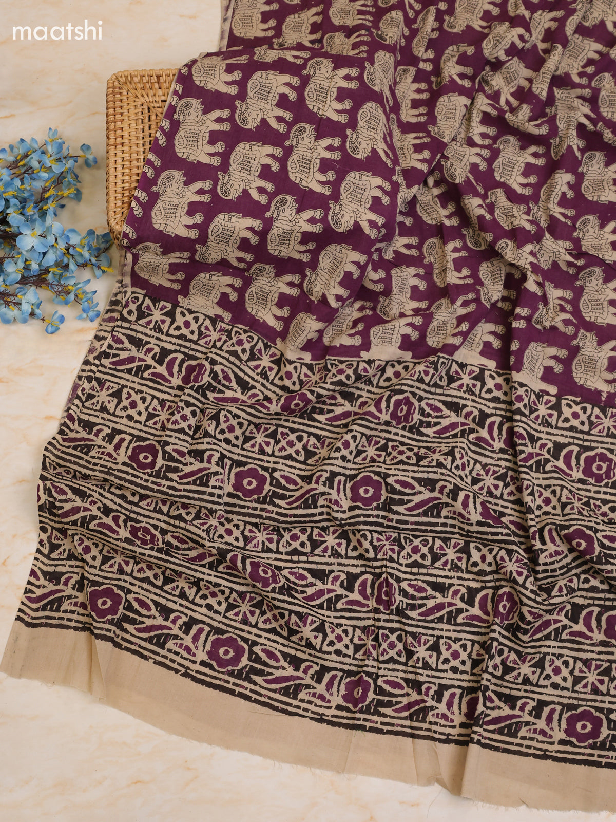 Purple Cotton Dress Materials With Kalamkari Prints With Bottom and Dupatta