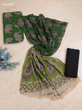 Green Cotton Dress Materials With Kalamkari Prints With Bottom and Dupatta