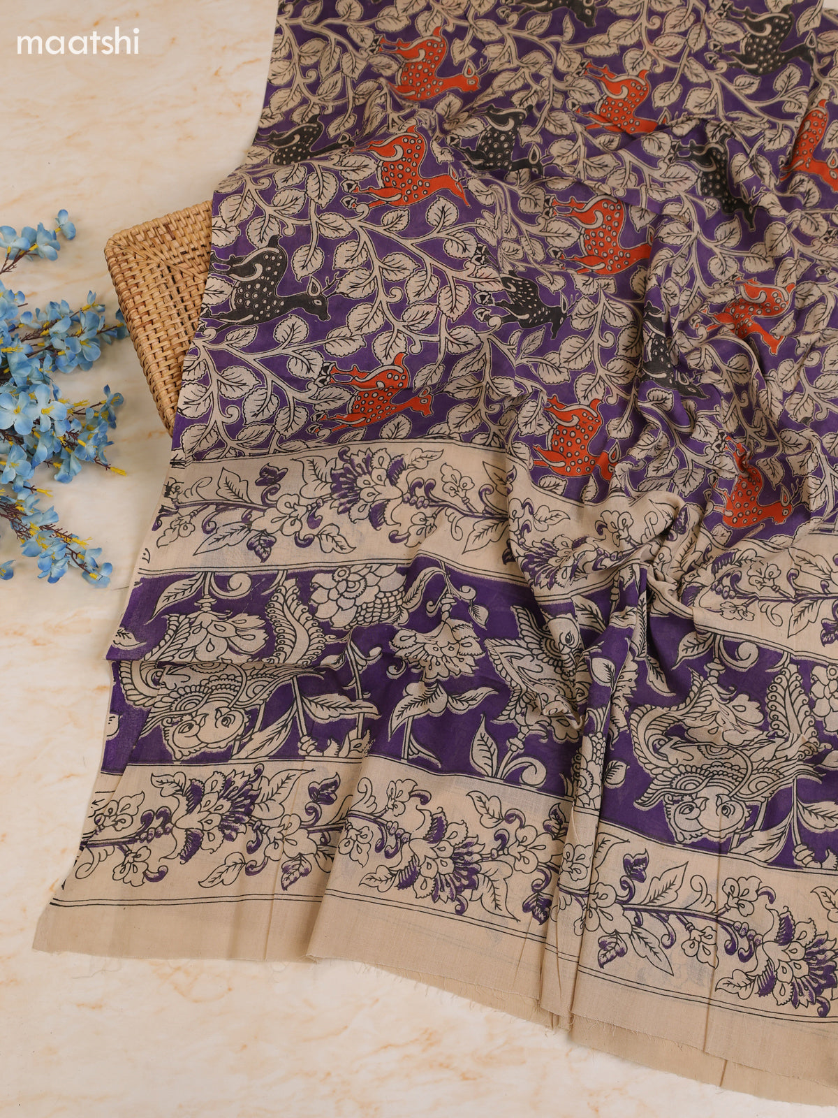 Lavender Cotton Dress Materials With Kalamkari Prints With Bottom and Dupatta