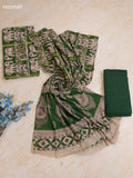 Beige and Green Cotton Dress Materials With Kalamkari Prints With Bottom and Dupatta