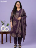 Violet Cotton Printed A-Line Suit