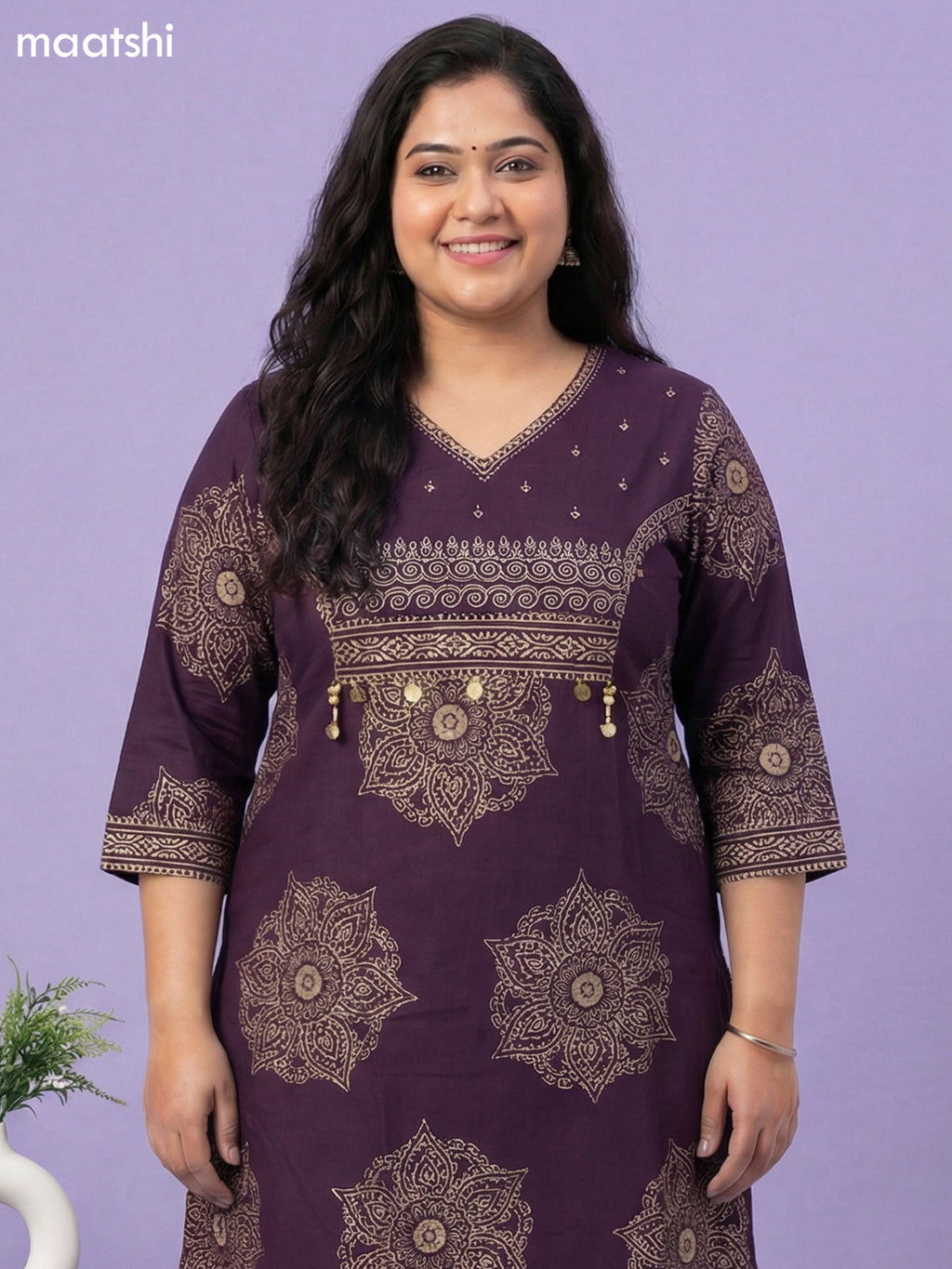 Violet Cotton Printed A-Line Suit