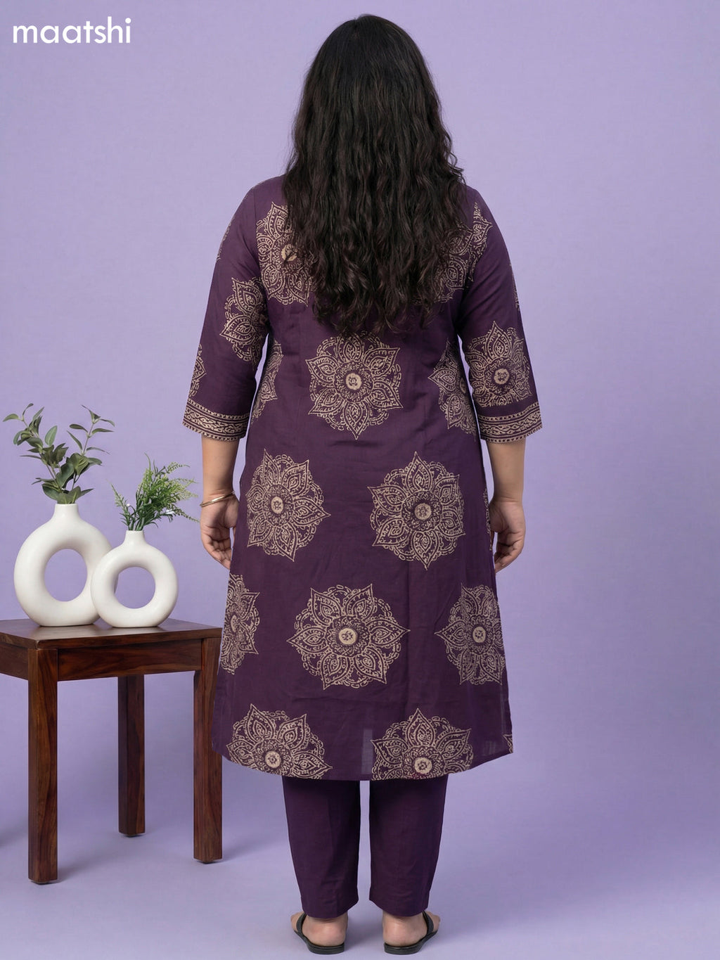 Violet Cotton Printed A-Line Suit