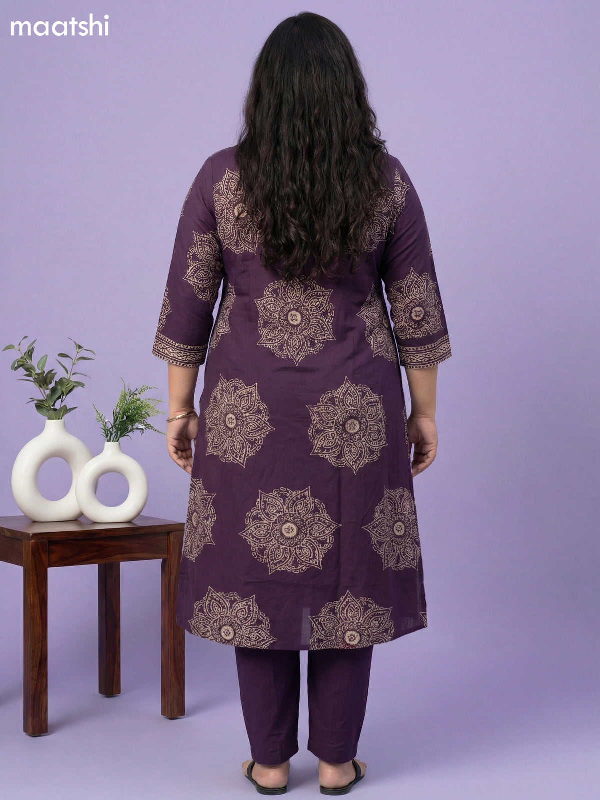 Violet Cotton Printed A-Line Suit