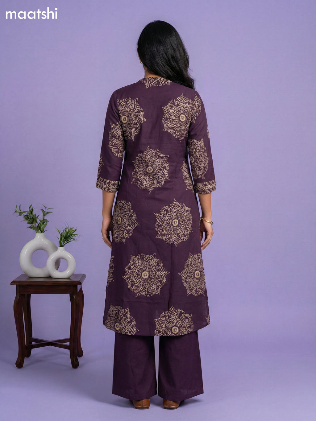 Violet Cotton Printed A-Line Suit