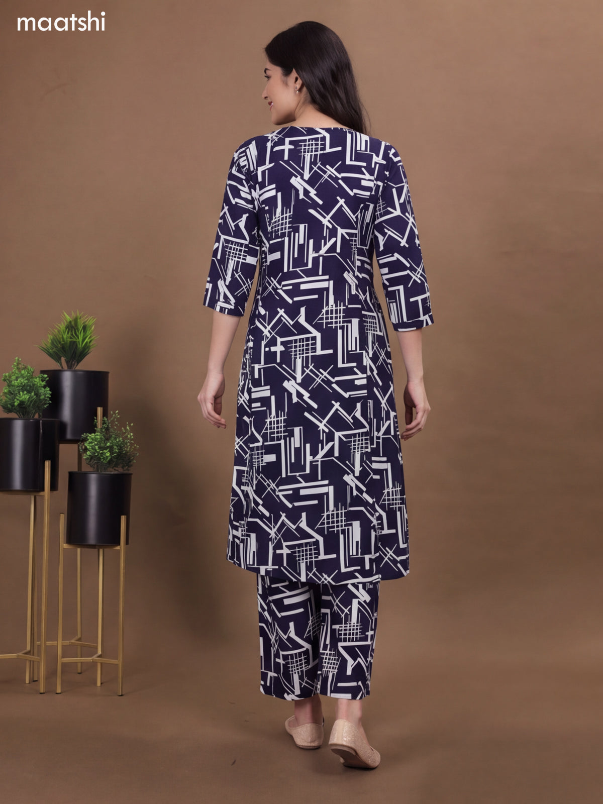 Deep Navy Blue Cotton Printed Long Co-Ord Set