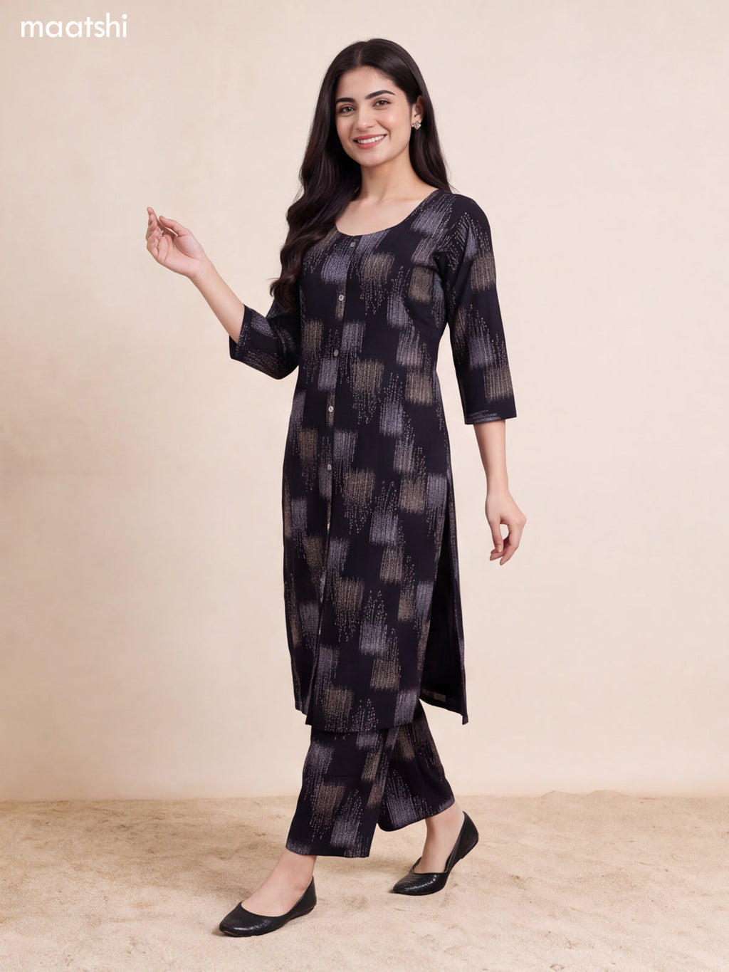 Black Cotton Printed Long Co-Ord Set