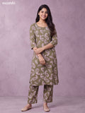 Elaichi Green and Biege Cotton Printed Long Co-Ord Set