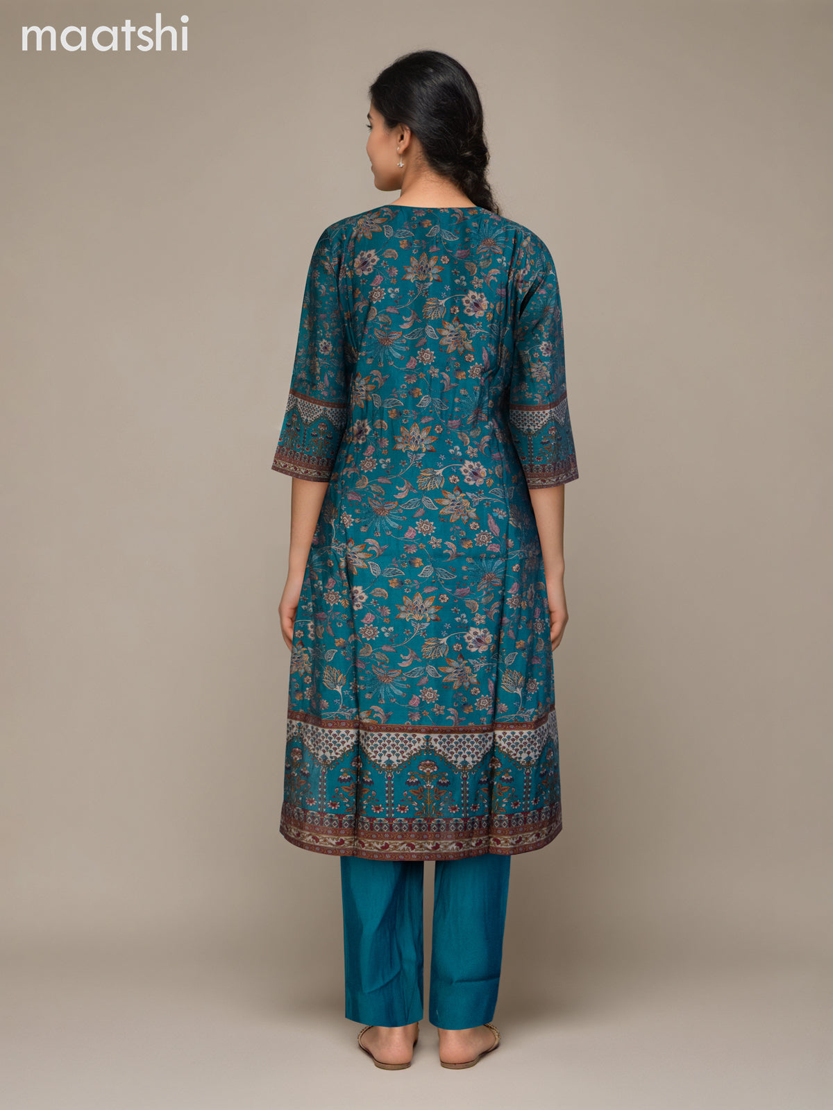 Chanderi salwar suit grey shade and teal blue with allover prints & sequin work neck pattern and straight cut pant & dupatta