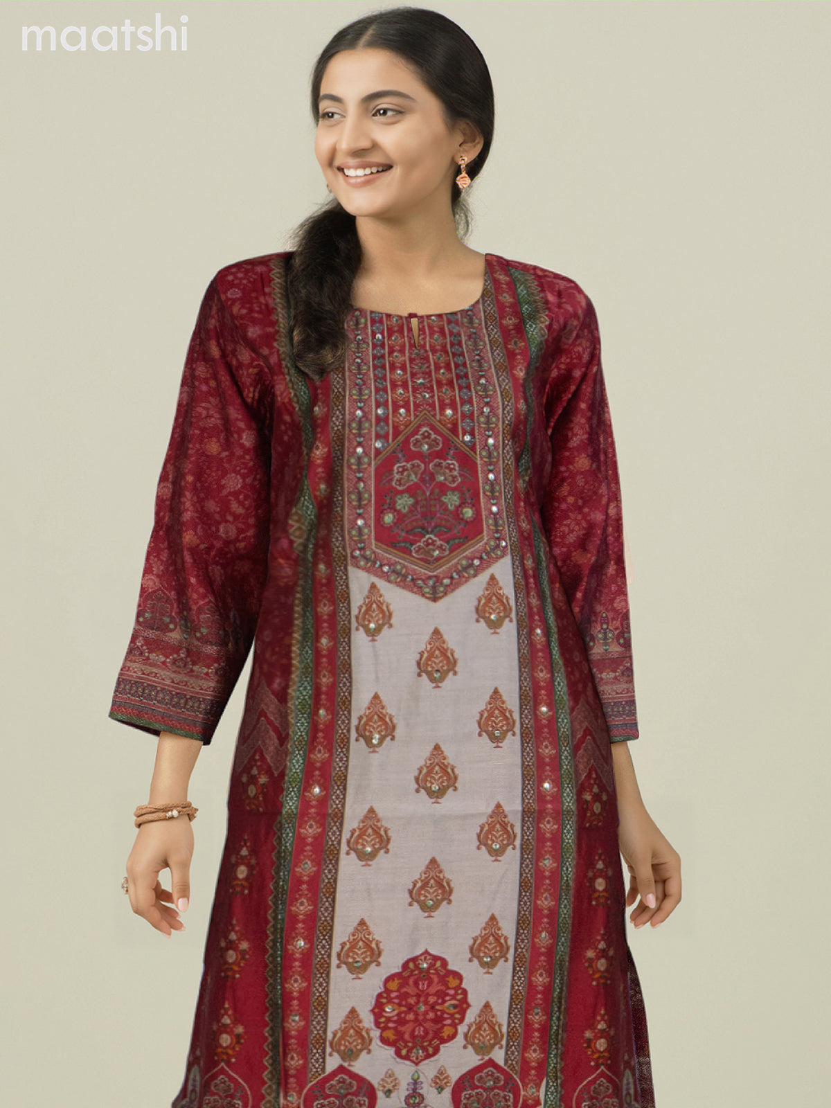 Chanderi salwar suit pink and grey shade with allover prints & sequin work neck pattern and straight cut pant & dupatta