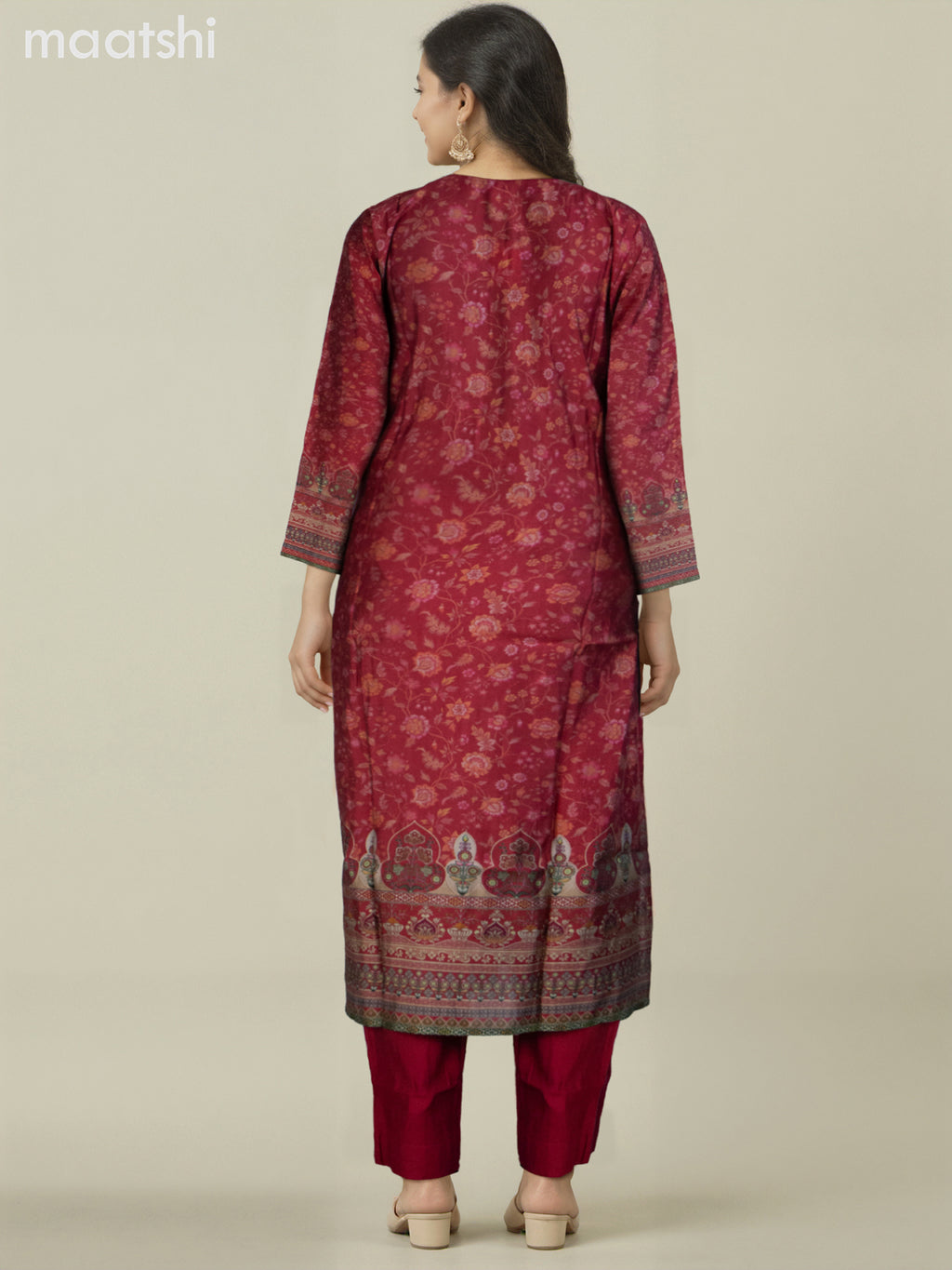 Chanderi salwar suit pink and grey shade with allover prints & sequin work neck pattern and straight cut pant & dupatta