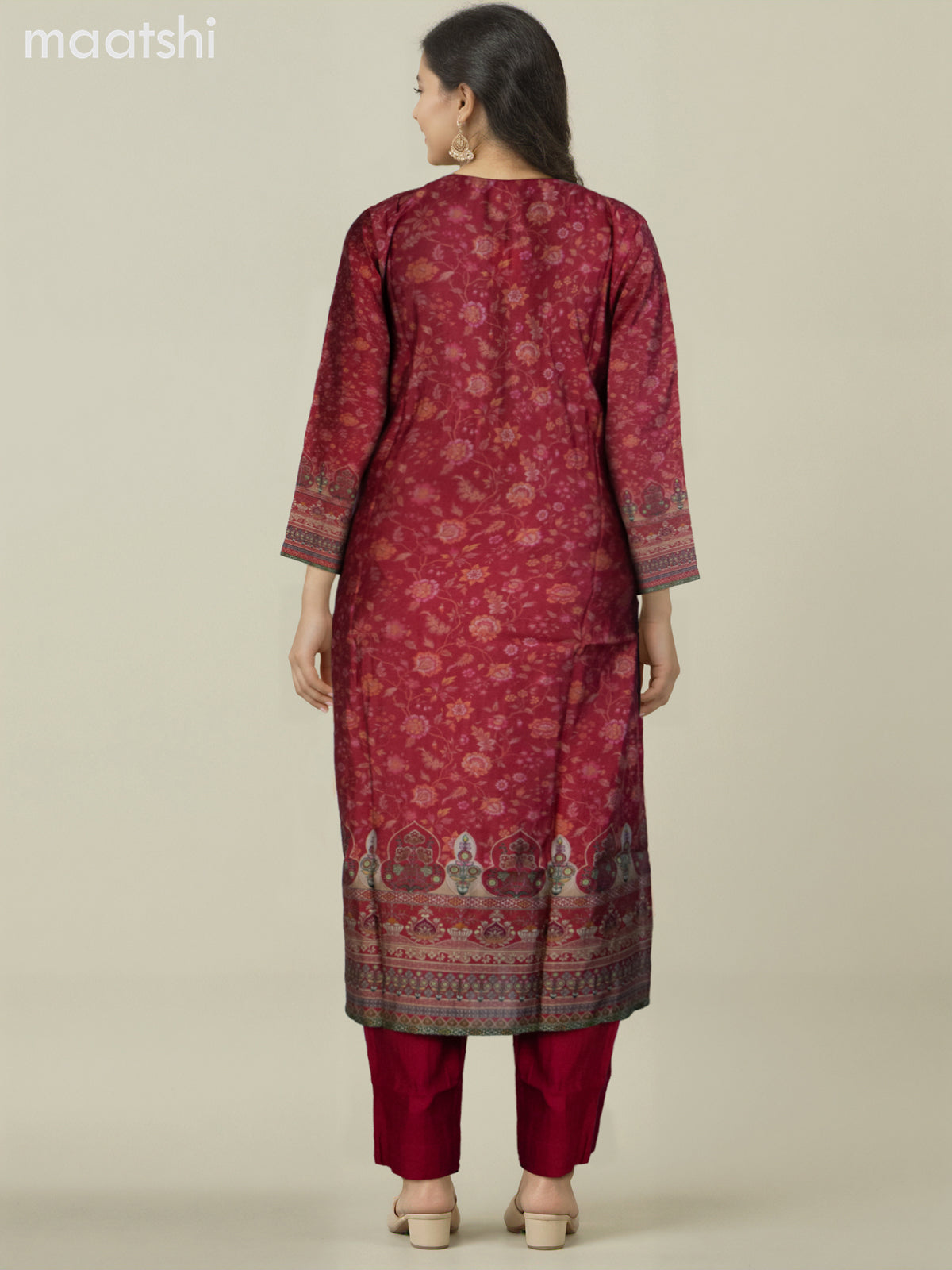Chanderi salwar suit pink and grey shade with allover prints & sequin work neck pattern and straight cut pant & dupatta