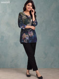 Green Muslin Printed & Embroidery Work Short Kurti