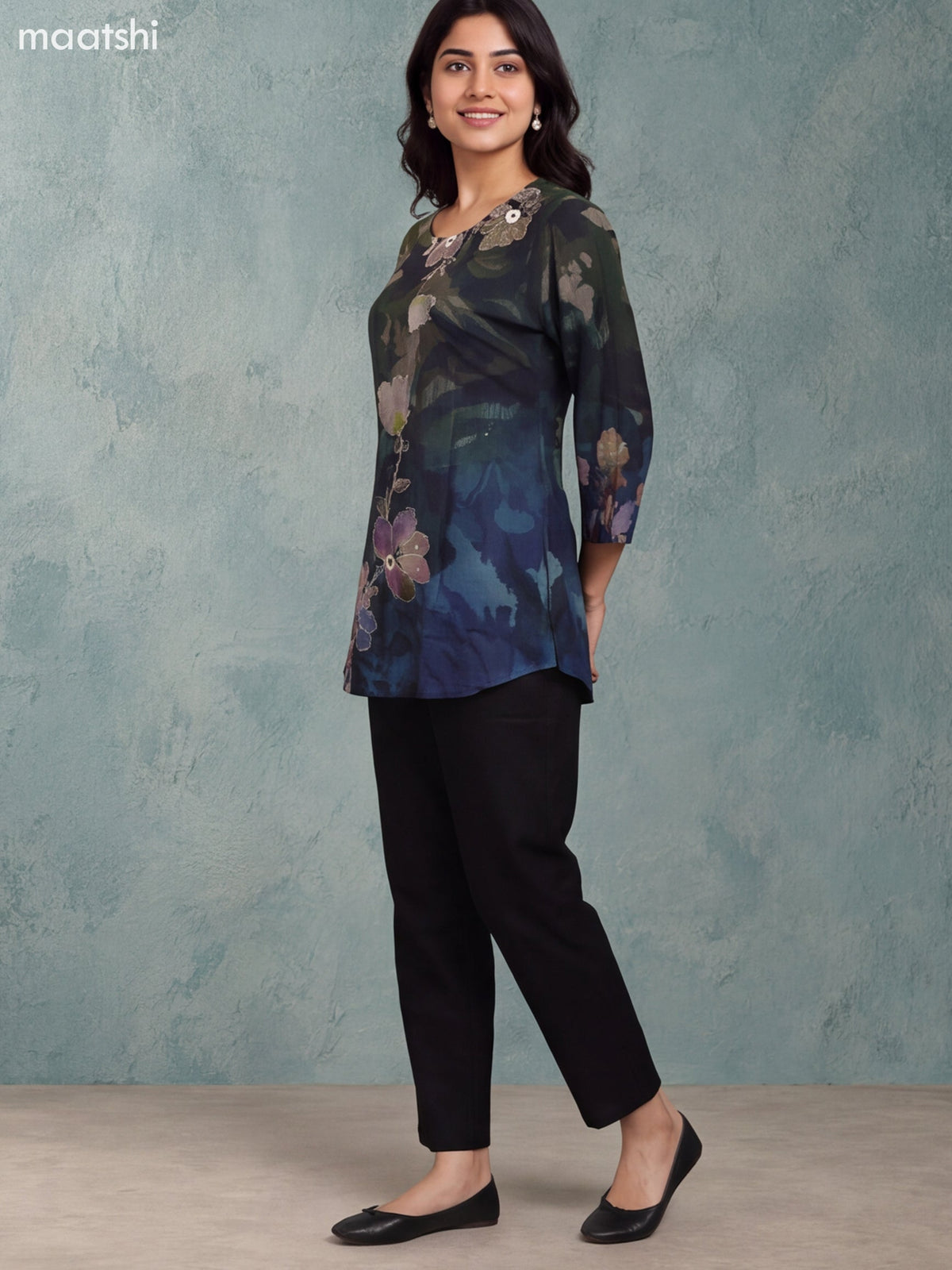 Green Muslin Printed & Embroidery Work Short Kurti