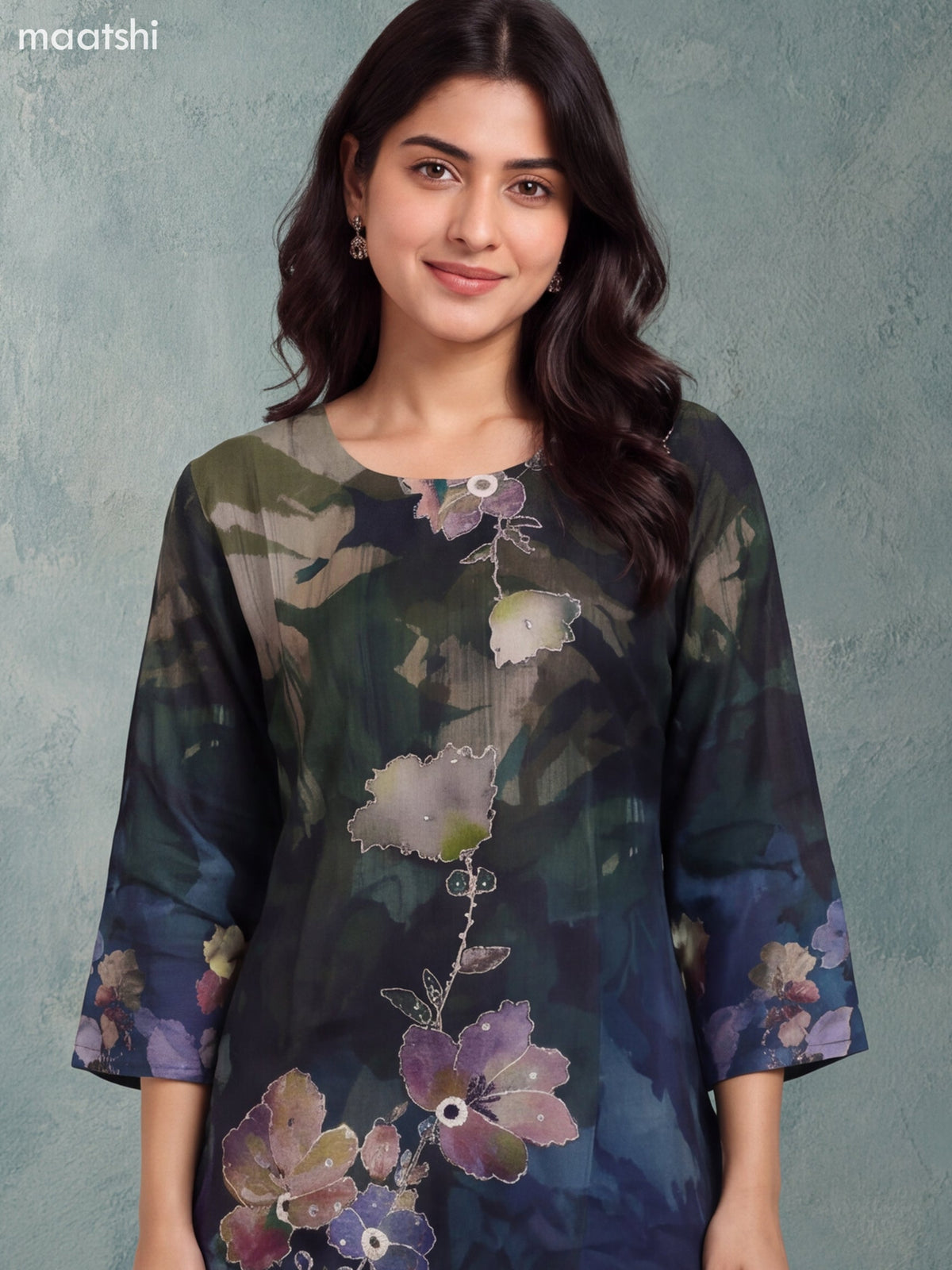 Green Muslin Printed & Embroidery Work Short Kurti