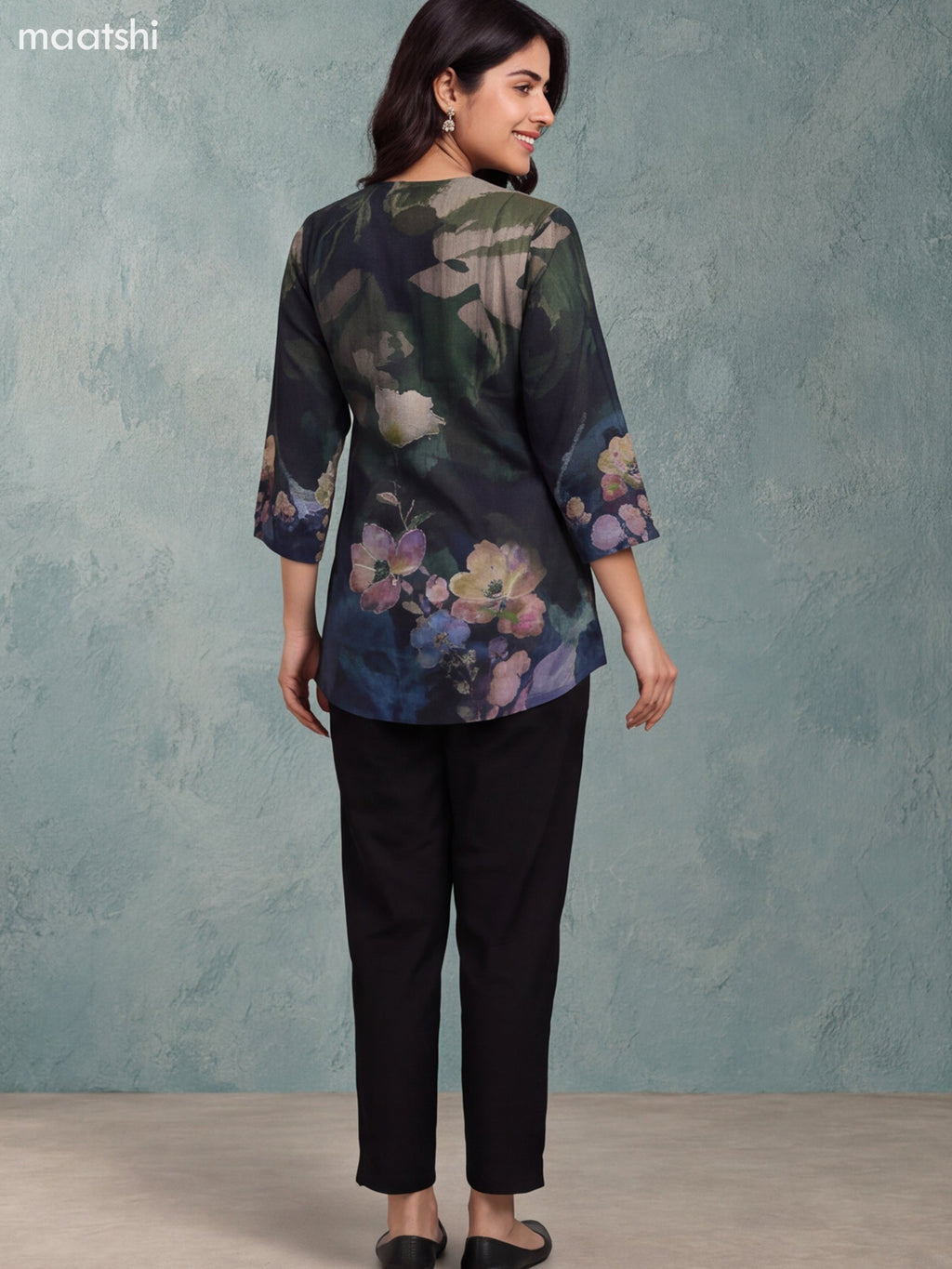 Green Muslin Printed & Embroidery Work Short Kurti