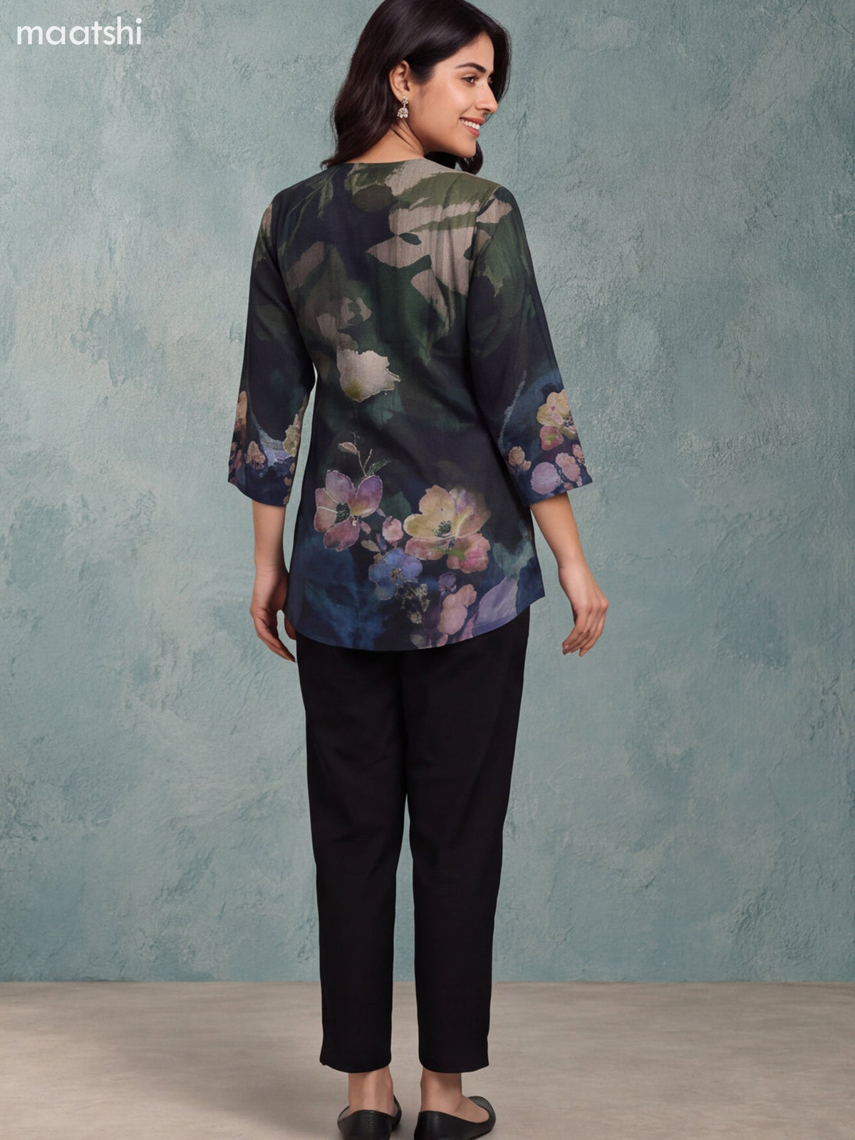 Green Muslin Printed & Embroidery Work Short Kurti