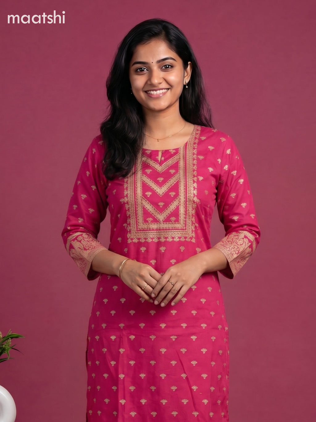 Pink Cotton Printed Embroidery Work Straight Suit