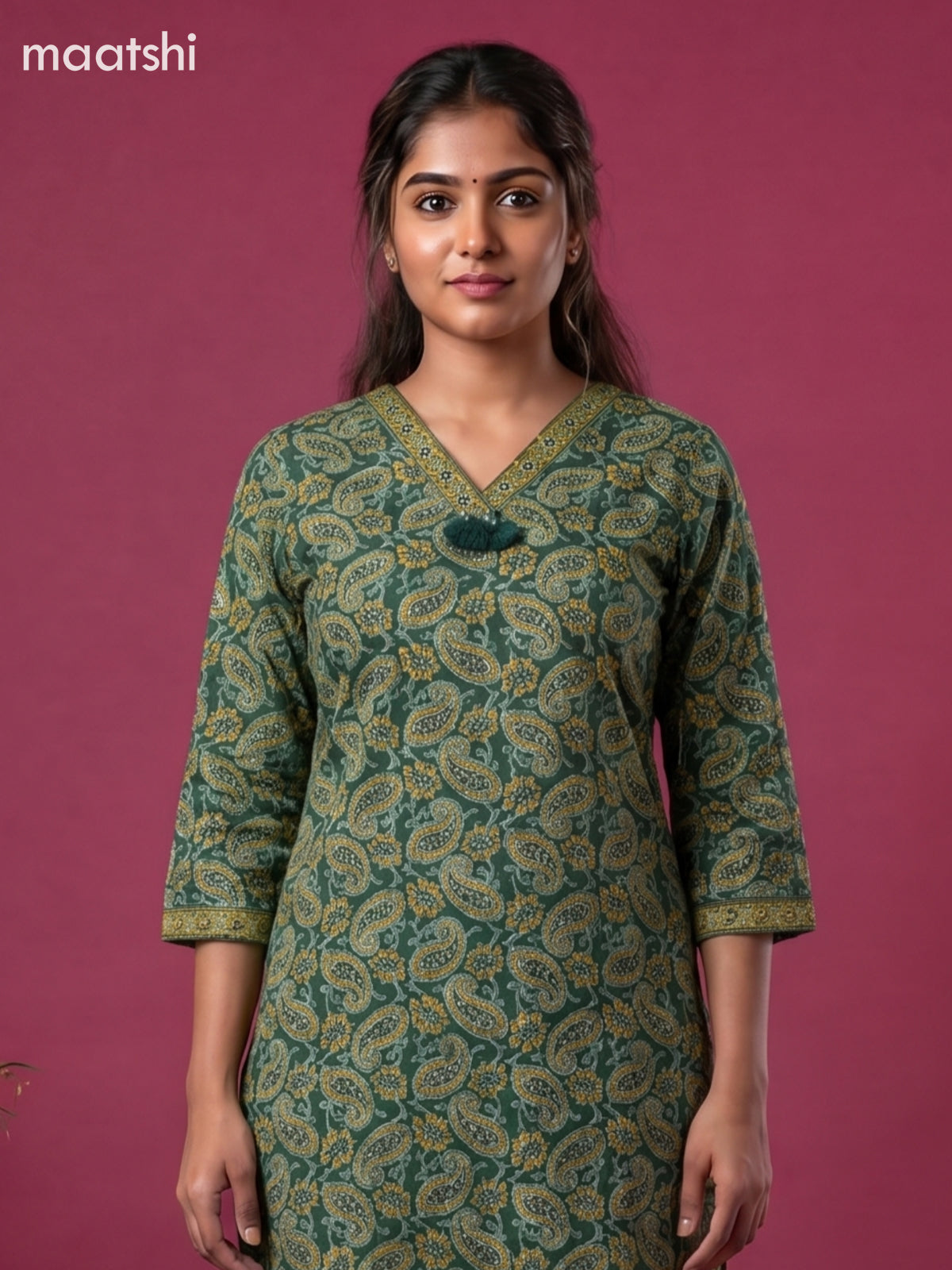 Green Cotton Printed & Embroidery Work Kurti Set