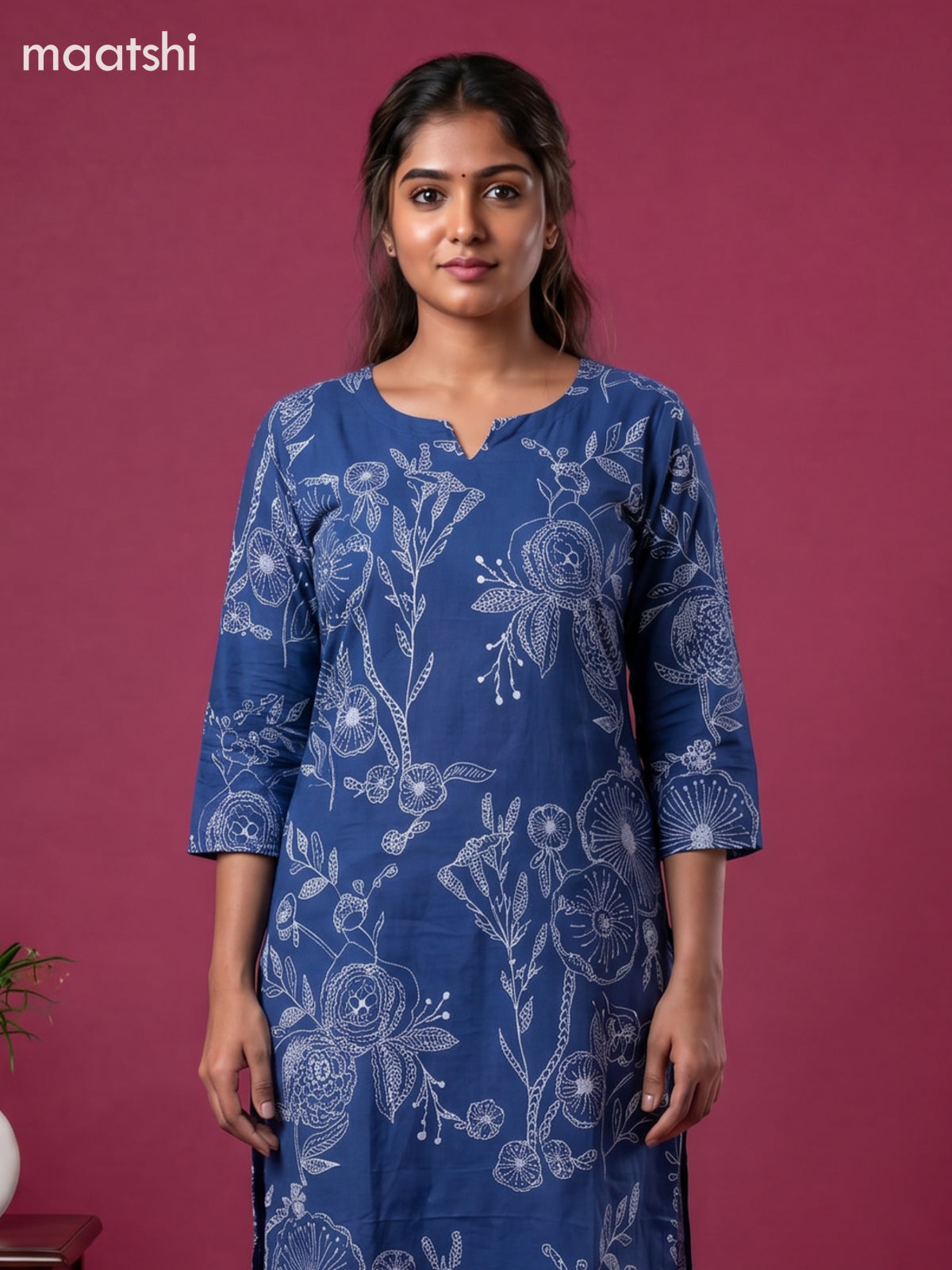 Blue Cotton Printed & Embroidery Work Kurti Set