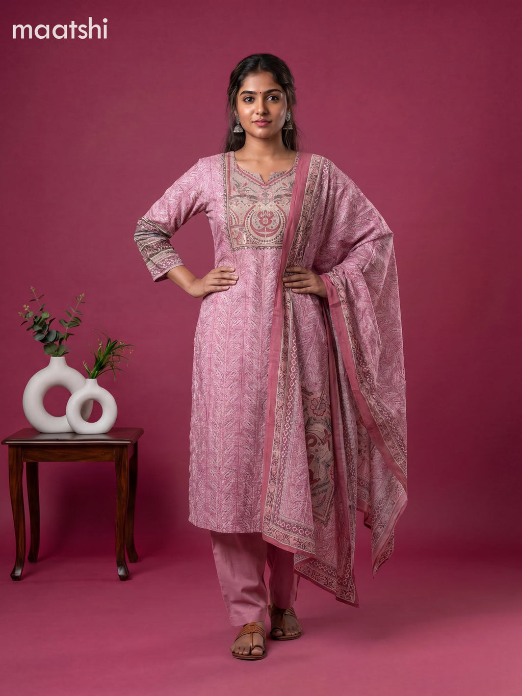 Baby Pink Muslin Printed Salwar Suits
