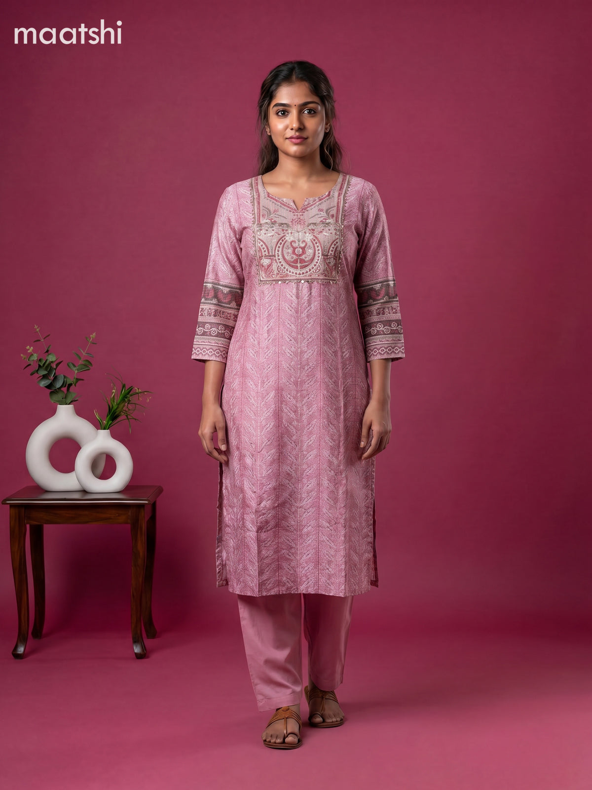 Baby Pink Muslin Printed Salwar Suits