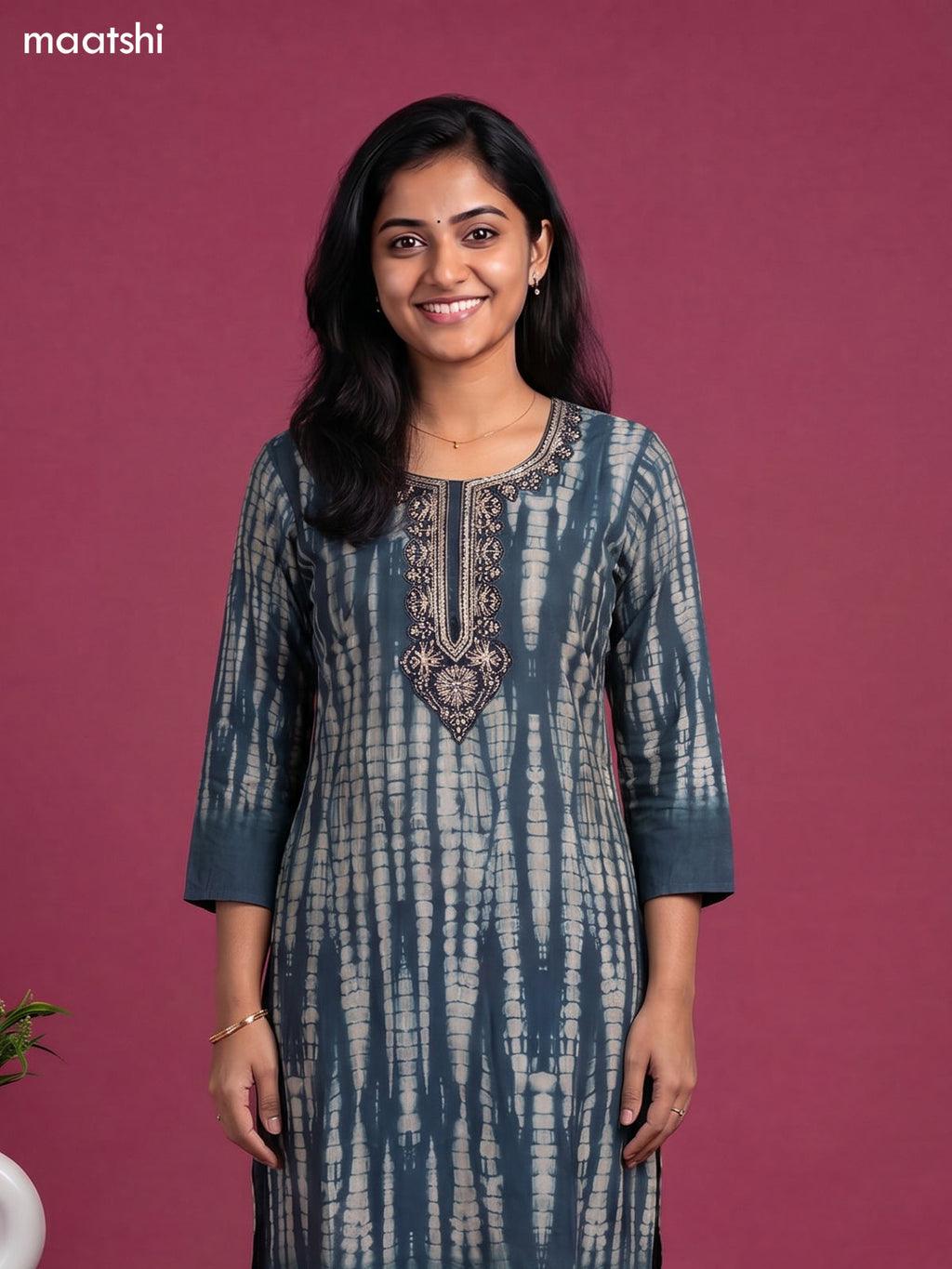 modal shibori printed & simple embroidery work straight suit