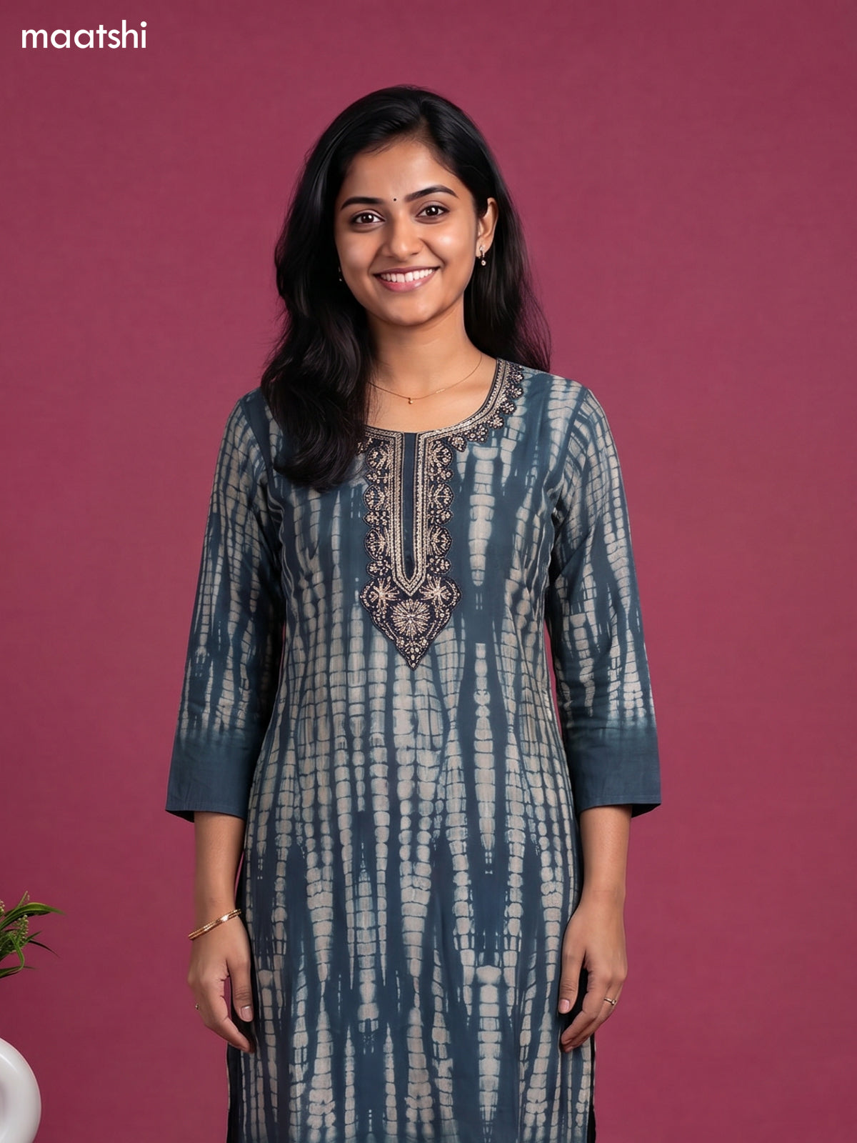 modal shibori printed & simple embroidery work straight suit