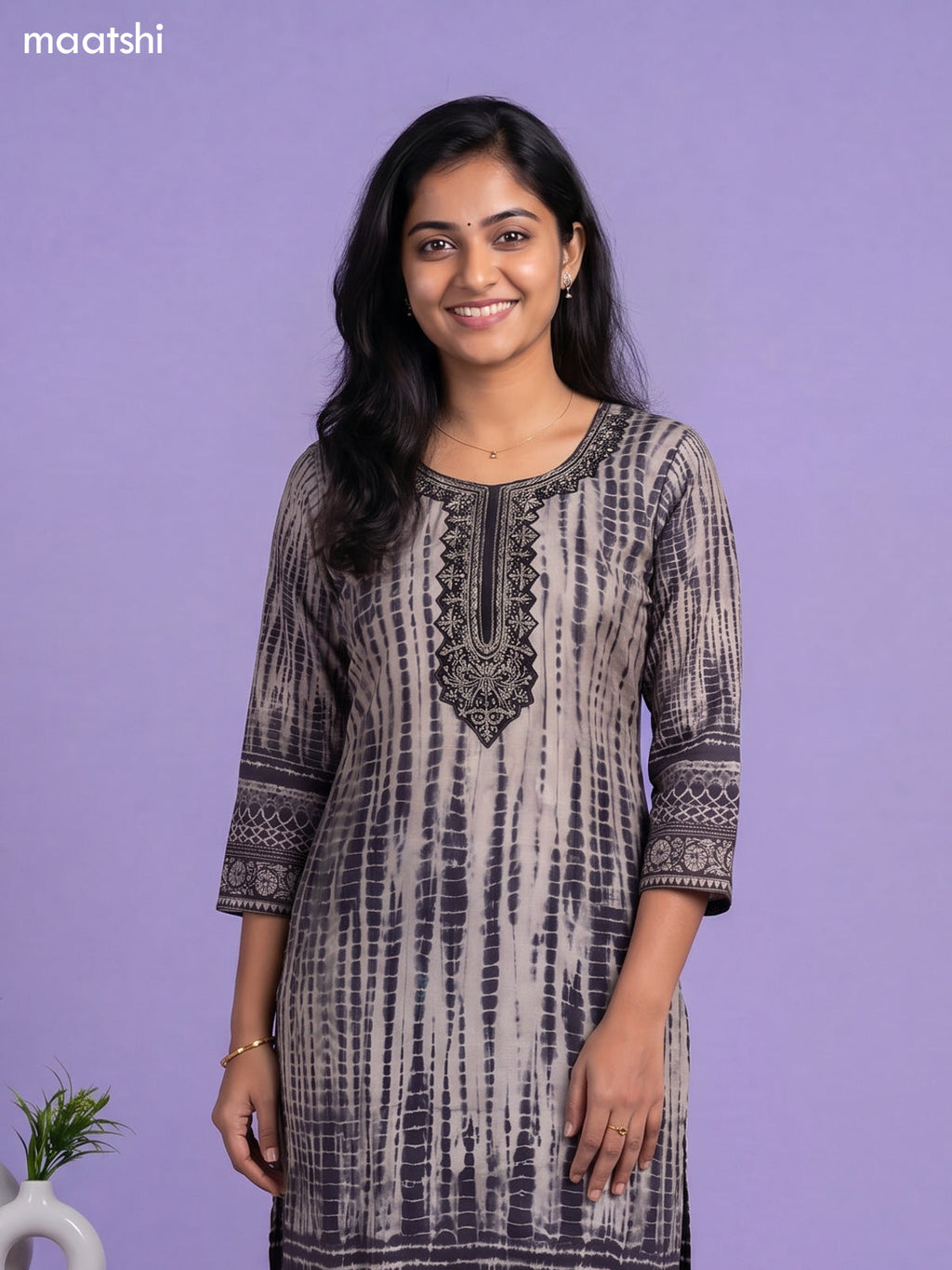 modal shibori printed & simple embroidery work straight suit