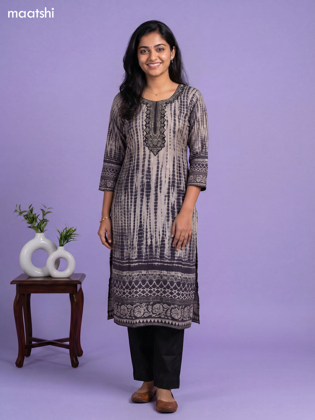 modal shibori printed & simple embroidery work straight suit