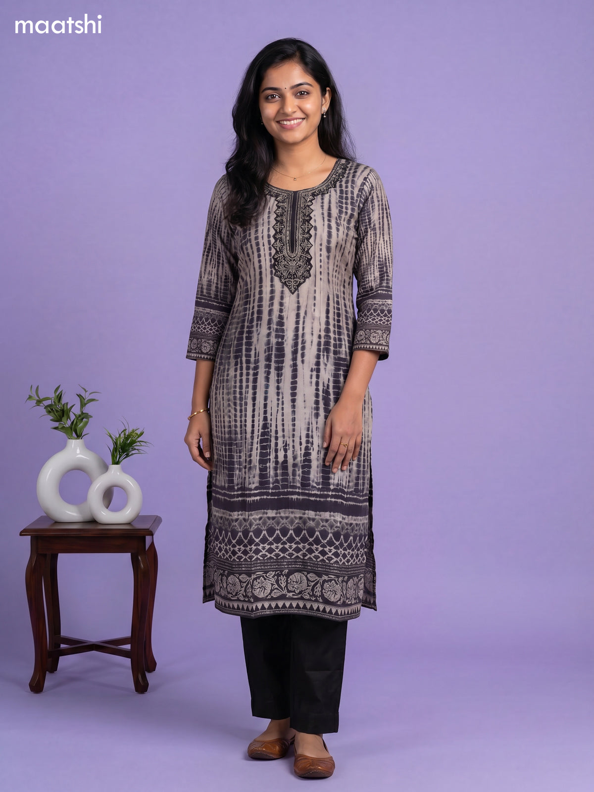 modal shibori printed & simple embroidery work straight suit