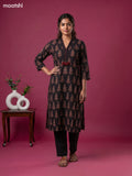 Deep Coffee Brown Cotton Ajrakh Printed Straight Kurti