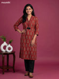 Maroon Cotton Ajrakh Printed Straight Kurti