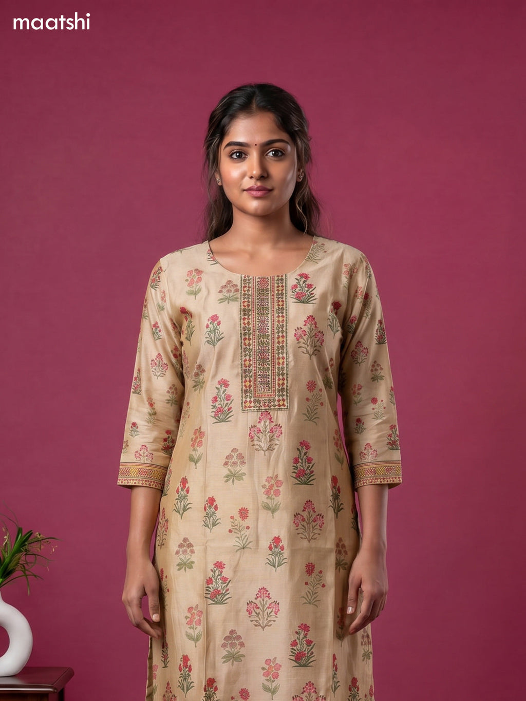 cotton floral printed & embroidery work straight suit