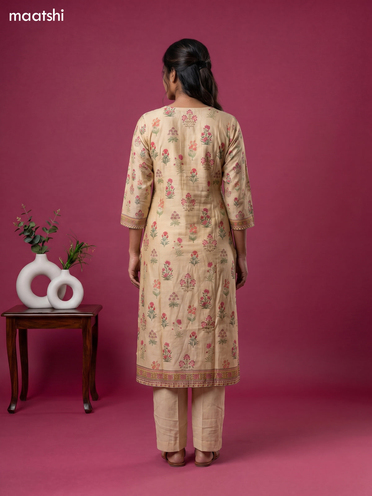 cotton floral printed & embroidery work straight suit