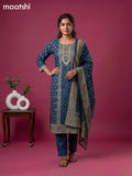 Blue Cotton floral printed & embroidery work straight suit