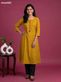 Mustard Yellow Cotton Simple Embroidery Work Straight Kurti