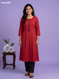 Maroon Cotton Simple Embroidery Work Straight Kurti