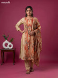 Cream and Orange Art Silk Ikat Weaves & Simple Embroidery Work Straight Suit