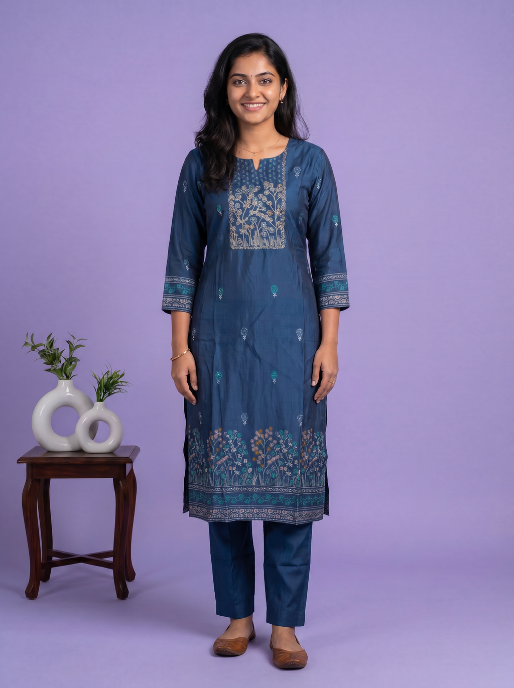 modal printed & embroidery work straight suit