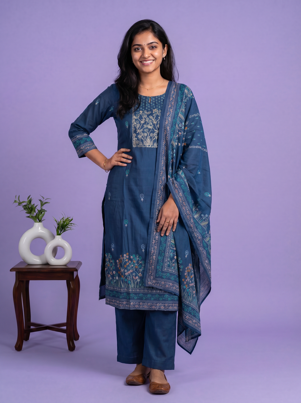 modal printed & embroidery work straight suit