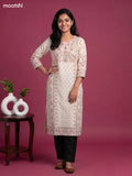 Cream Cotton Printed & Embroidery Work Straight Kurti