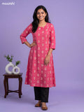 Pink Cotton Printed Anarkali Kurti