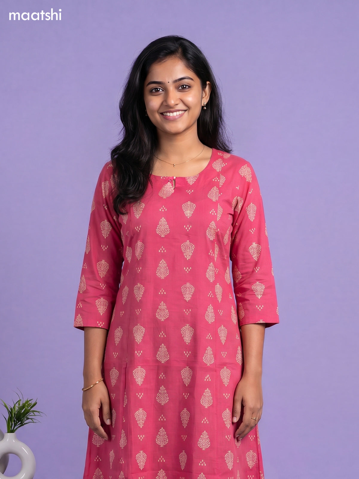 Pink Cotton Printed Anarkali Kurti