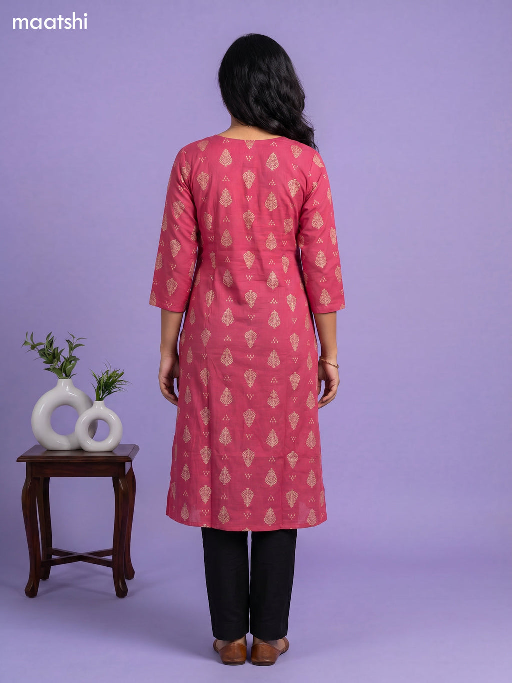 Pink Cotton Printed Anarkali Kurti