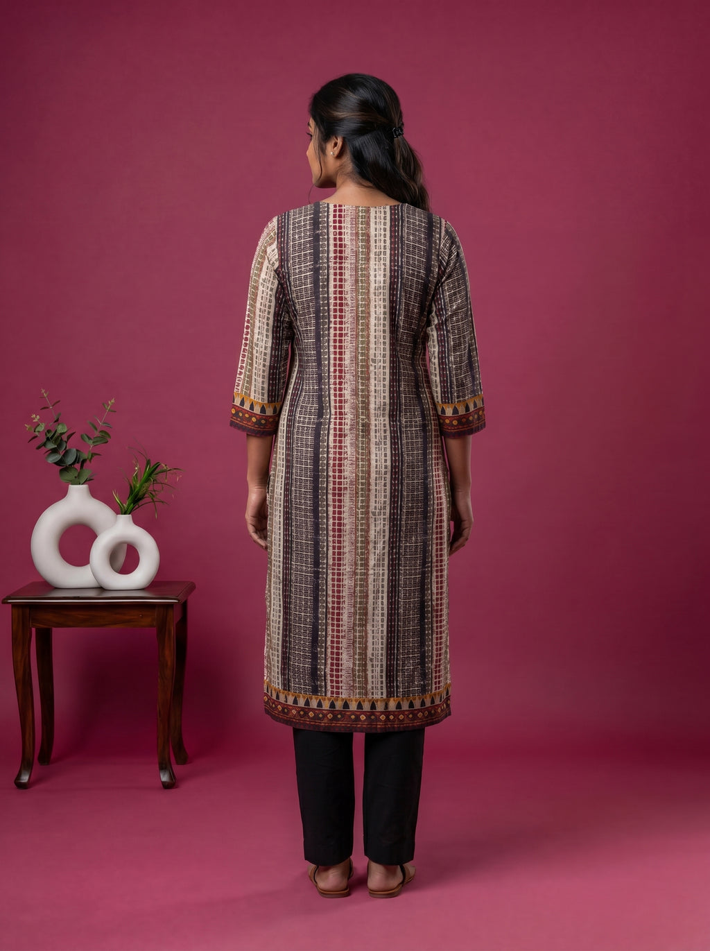 Multi Colour Cotton Ikat Weaves Straight Kurti