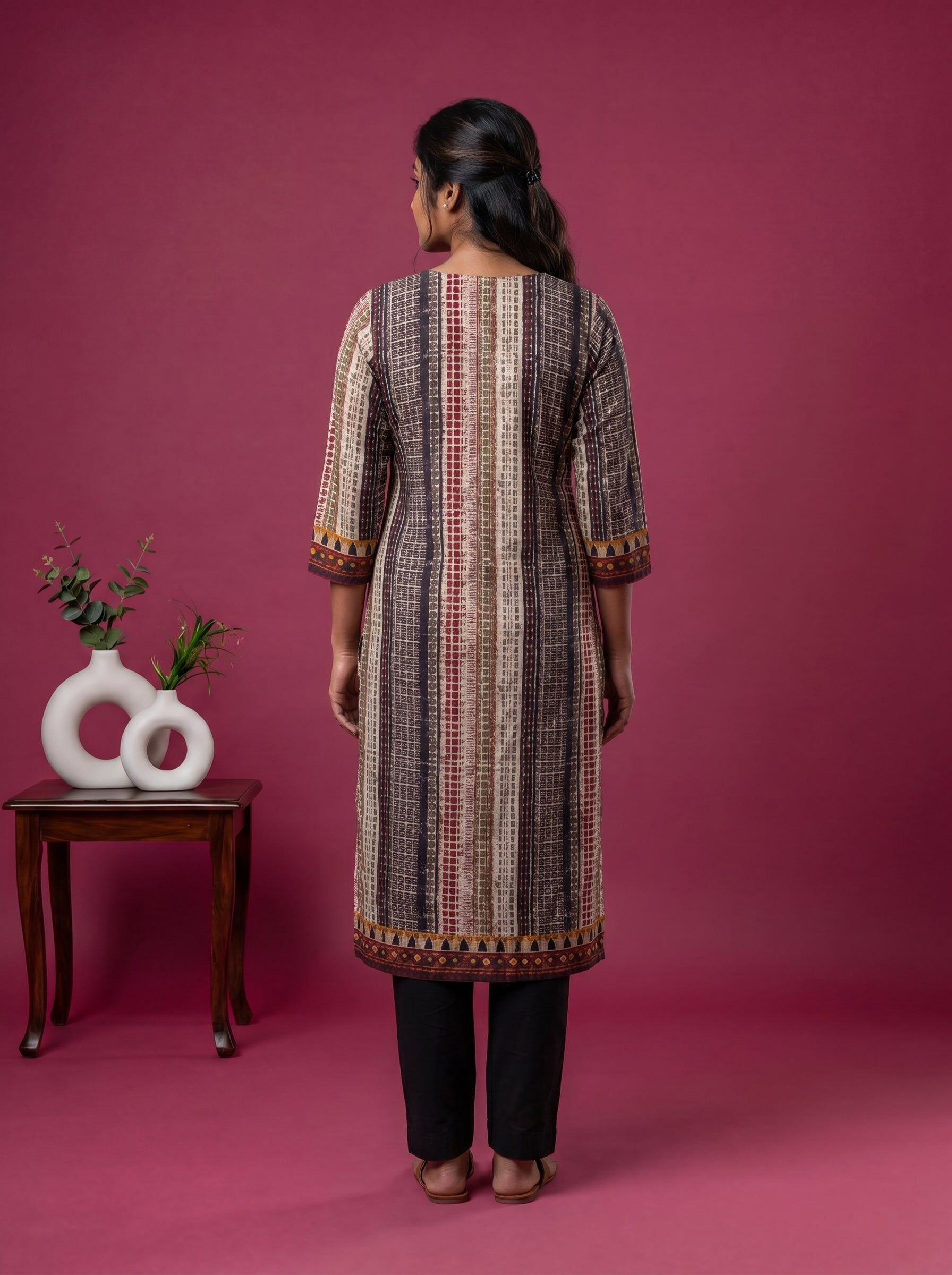 Multi Colour Cotton Ikat Weaves Straight Kurti